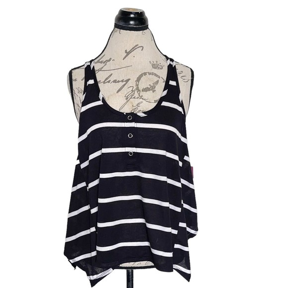 Poof Excellence  Womens Blouse Tank Sz Small Striped Sleeveless Swing High Low - Picture 7 of 12